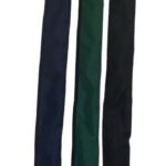A pair of black, green, and black shin guards on a white background.
