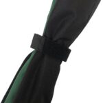 A black and green umbrella with a strap attached to it.