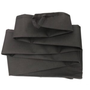 A black cloth bag folded up on top of a white background.